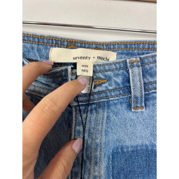 NWT Seventy + Mochi High Rise Mabel Wide Leg Denim Blue Jean with Patch Pocket - Picture 5 of 9